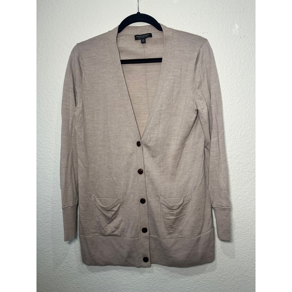 Banana‎ Republic Womens Taupe 100% Merino Wool V-Neck Button Cardigan Sweater M